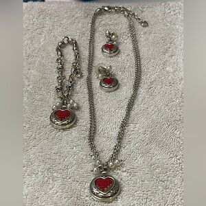 Brighton Silver and Red Heart Jewelry Set